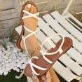 thumbnail image 2 of Flat Sandals for Women Elastic Strap Weaving Cross Straps Solid Color Open Toe Non Slip Beach Roman Sandals White, 2 of 9