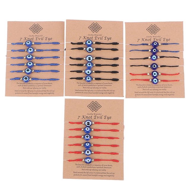 6pcs/set Lucky Evil Eye Bead Bracelet Women Rope String Braided Bangle Jewelry