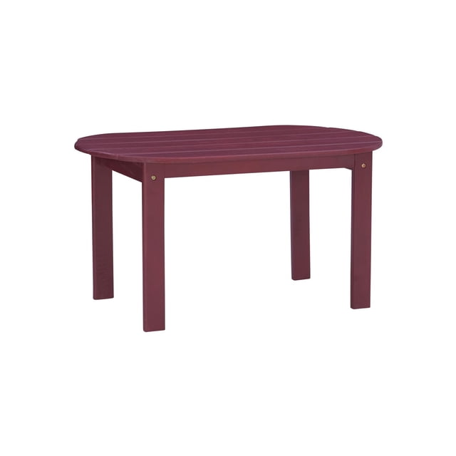 Red Adirondack Outdoor Coffee Table with a spacious rectangular planked top and four sturdy solid acacia wood legs finished in red stain, designed for indoor or outdoor use and ideal for complementing Adirondack furniture sets.