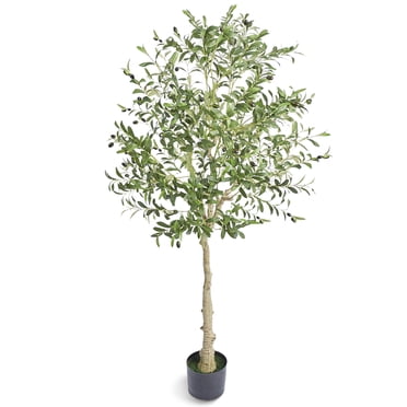KFFKFF Imitation Olive Tree, 6 FT Height, Safe PE Composition & Stability Against Tilting, Easy-Care Plant, Authentic Green Imitation Potted Tree for Residential Office Warehouse Decoration