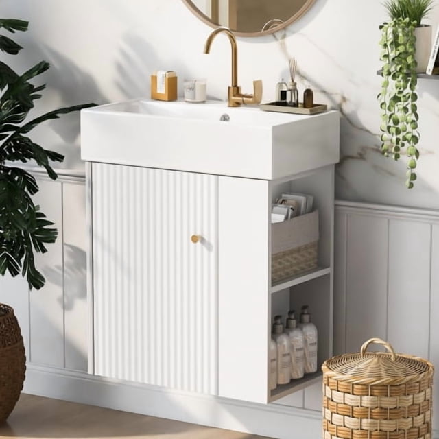 taoruifang 21.6inch Modern Floating Bathroom Vanity with Ceramic Basin,white