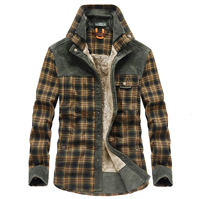 Meichang Mens Fleece Jacket Plus Size Plaid Winter Jacket Fall Button Down Shirt Jacket Classic Fit Long Sleeve Coat Jacket