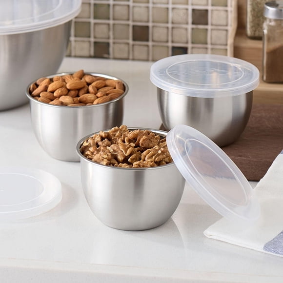 Bol de préparation à 2 tasses en acier inoxydable brossé Mainstays, 6 pièces avec couvercle, paquet de 3