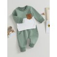 thumbnail image 3 of Faithtur Baby 2Pcs Fall Outfits Long Sleeve Contrast Color Pullover Tops and Pants Set Toddler Clothes, 3 of 9