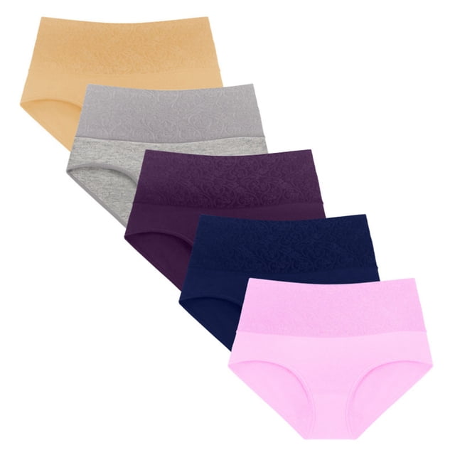 Plebaso Lot de 5 Culottes en Coton pour Femmes, Taille Haute, Extensibles, Culottes Couvrantes pour Dames, Tailles TP-6TG