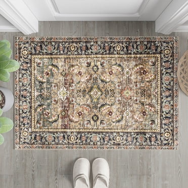 BERTHMEER 2'x3' Small Washable Area Rugs for Doorway Bedroom Entryway Kitchen Dorm Entrance Bedroom Non Slip Vintage Oriental Traditional Distressed Rugs, Brown