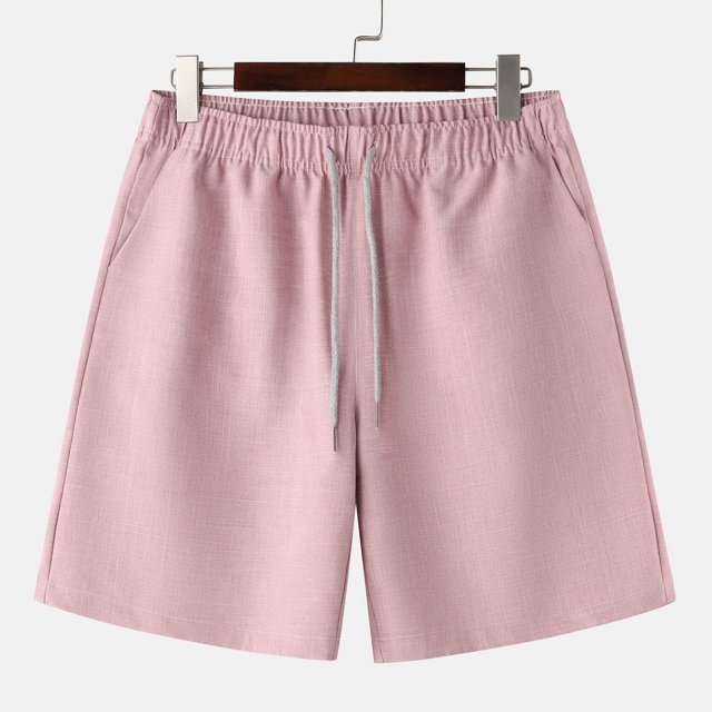 EOYWHK Cotton Linen Shorts for Men Summer Breathable Workout Gym Shorts Mid Waisted Solid Color Running Swimming Sleeping Shorts