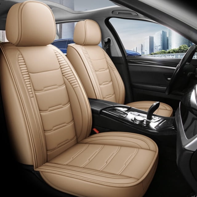 Maidao Car Seat Covers Leather Set Universal for Mazda for Mazda3 2010-Present 5 Seats Water Resistant Front Rear Cushion Protector Beige
