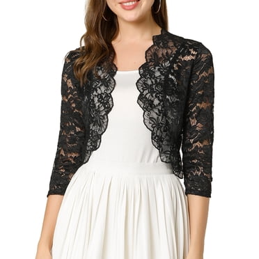 INSPIRE CHIC Boléro Ouvert Élégant pour Femme de la Saint-Patrick à Manches 3/4 en Dentelle Transparente à Motif Floral Noir m