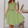 thumbnail image 2 of Penkiiy Robe Midi pour Femmes 2024 Été Décontractée à Fleurs à Manches Courtes Smockée Robes Midi Boho à Col en V Robes de Plage Soleil L Vert, 2 of 8