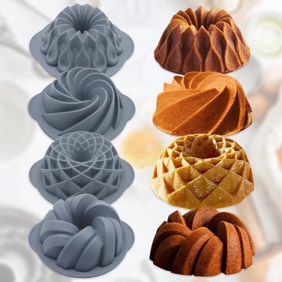 Bowayaoa Nonstick Silicone Fluted Cake Pan, Savarin Mold for Baking, Woven Thread Loaf Tray for Bread, Brownie, Jelly & Meatloaf, Flexible Hollow Ring Pan for Oven
