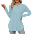 thumbnail image 1 of Yuyuzo Womens Tops Crew Neck Long Sleeve Side Split Solid Color Loose Casual Basic Fall Tunic Top, 1 of 6
