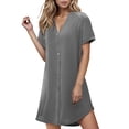 thumbnail image 1 of Amzcrzy Robes d'Été pour Femmes Couleur Unie Col en V Robes d'Été pour Femmes Décontractées à Boutons Manches Courtes Robe Chemise Tendance Ample Robe Courte, 1 of 7