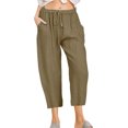 thumbnail image 1 of Innerwin Pantalon Capri à Cordon pour Femme Pantalon d'Été Jambe Droite Ample Bas Brun P, 1 of 2