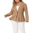 thumbnail image 1 of Agnes Orinda Women's Plus Size Blazer Button Notch Panel Ruffle Peplum Blazers 1X Deep Khaki, 1 of 6