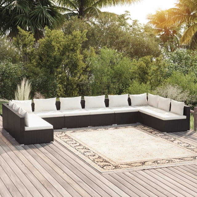 vidaXL 10 Piece Garden Lounge Set with Cushions Poly Rattan Black
