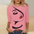 thumbnail image 2 of Penkiiy Hauts pour Femmes Mode Femmes T-shirt Imprimé Mi-Long Manches 3/4 Blouse Col Rond Hauts Décontractés Rose Vêtements Y2K, 2 of 4