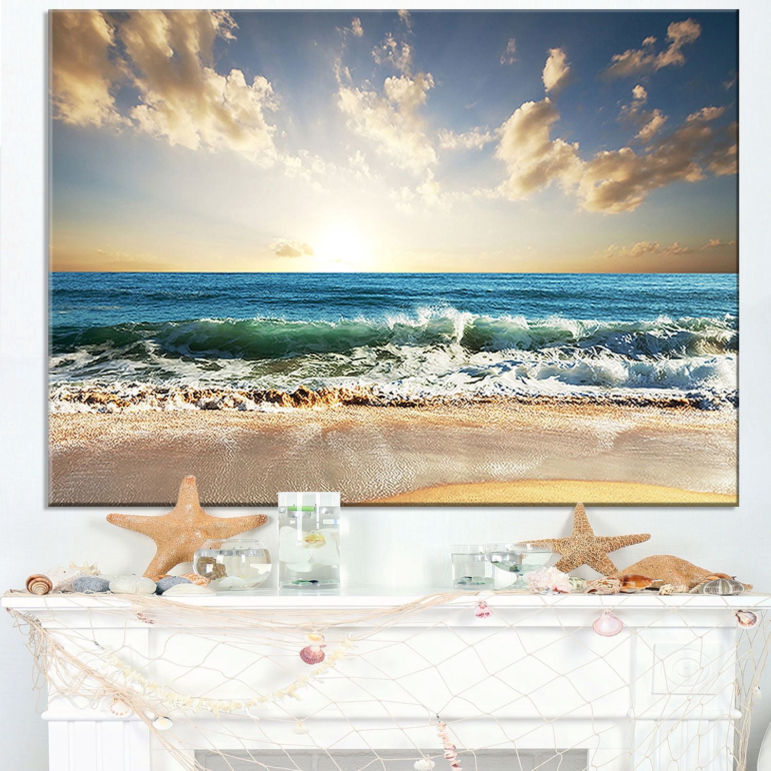 Tableau mural à toile Design Art Bord de mer Ciel nuageuese et mer bleu