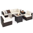 thumbnail image 2 of Costway 7PCS Patio Rattan Furniture Set 30" Fire Pit Table Cover Cushion Sofa Off White, 2 of 9
