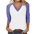 thumbnail image 3 of Hauts à Manches 3/4 pour Femmes Hauts Décontractés à Manches Raglan Col en V Tuniques Basiques Blouses Été 2025, 3 of 7