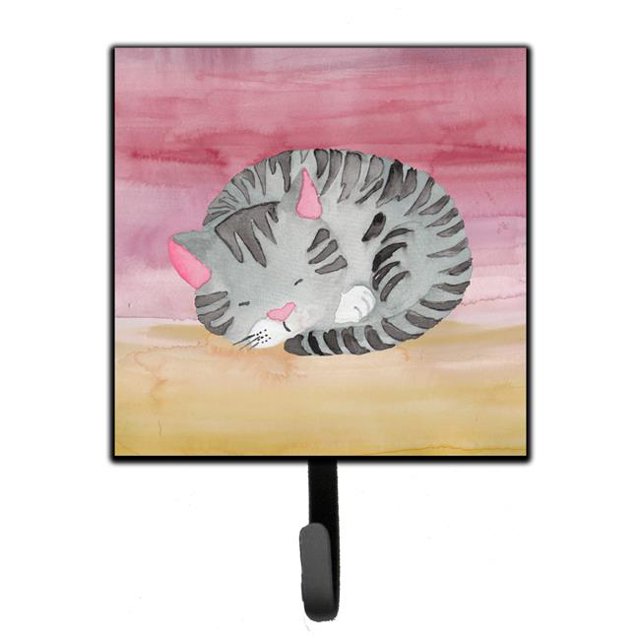 Sleeping Grey Cat Watercolor Leash or Key Holder
