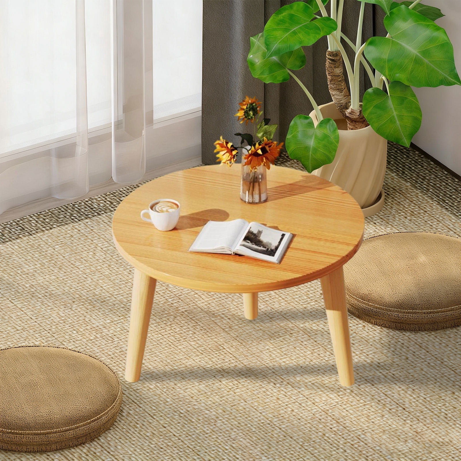 mtvxesu Round Wooden Coffee Table Small Side Table for Living Room