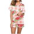 thumbnail image 1 of Jamicy Pyjama Mignon pour Femmes Mode Décontractée Imprimé Haut à Manches Courtes à Col à Revers avec Short Ample Confortable Ensemble de Pyjama pour la Maison, 1 of 4