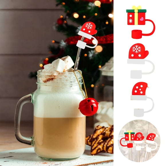 Lot de 1 3 Pcs Couvre-Pailles en Silicone à Thème de Noël Ensemble de 3 Embouts Festifs pour Tasses et Bouteilles Parapluie pour Boissons pour Enfants Capuchon Terre Scintillante Simplement Mince Arc-en-Ciel Papier Froissé Qws1003 Mini Séparé