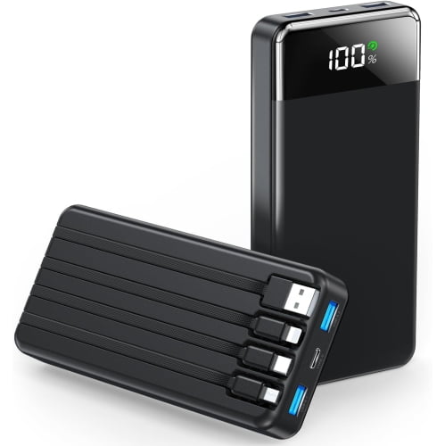 GTOCE N6 Portable Charger 35000mAh Power Bank - Portable Battery with 4 Built in Cables, 22.5W Fast Charging Battery Pack - Black