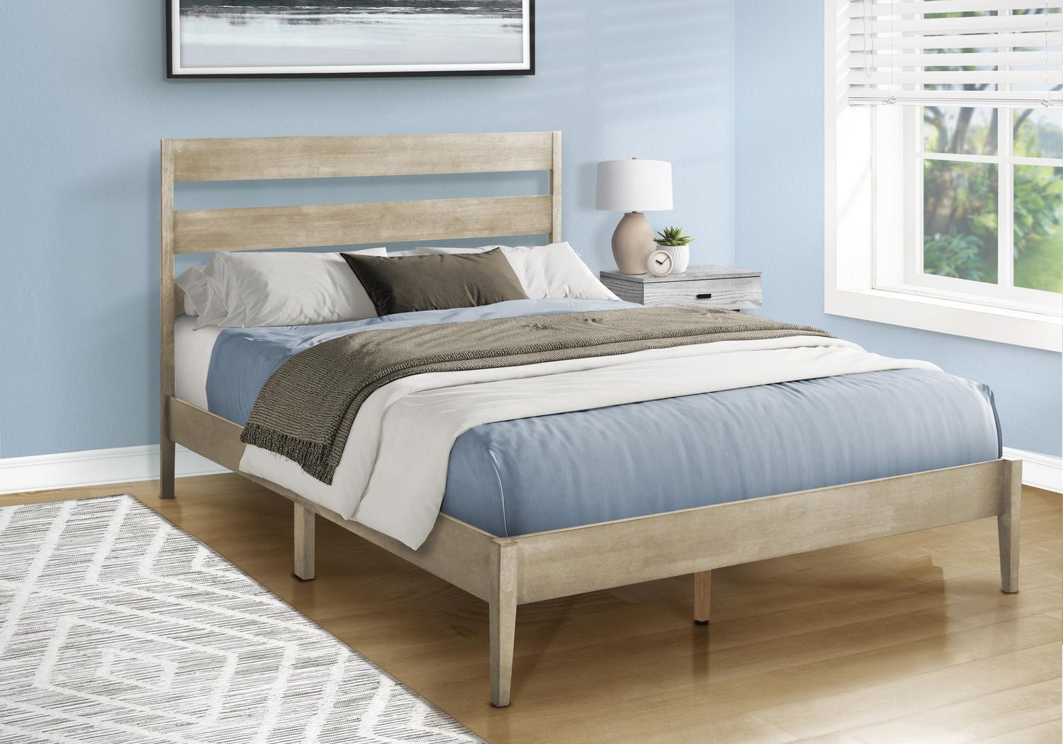 Monarch Specialties Lit, Grand, Cadre Seulement, Lit À Plateforme, Chambre À Coucher, Cadre En Bois Gris, Pieds En Bois Massif Gris, Contemporain