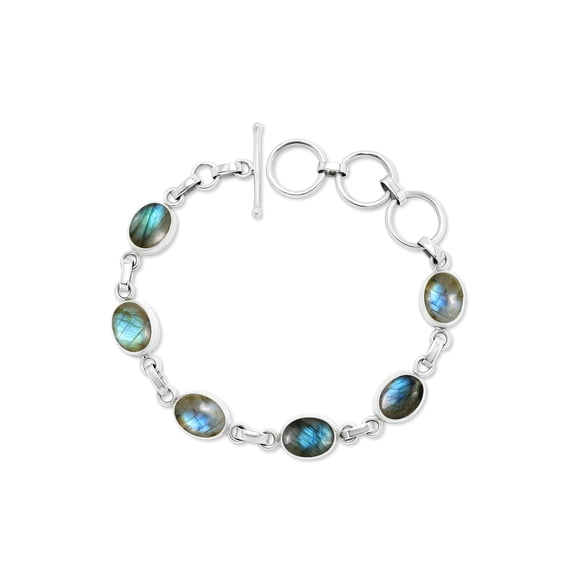 Natural Labradorite Bracelet Sterling Silver Gift for Her Men Women Teens Wife Mom Girlfriend