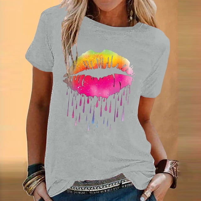 Birdeem Womens Fashion Printed Round Neck Short Sleeve T-Shirt Blouse Loose Tops