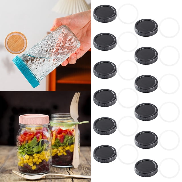 Food Storage Organizer for Kitchen and Outdoor Use Leakproof Glass Bottle Lids for Jars 86mm 12-Pack Durable Scratch- Caps for Wide and Regular Mouth Containers 12PCS