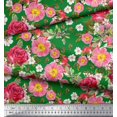 thumbnail image 3 of Soimoi Tissu Satin Modal Feuilles, Clématites & Roses Imprimés Floraux au Mètre 42 Pouces de Large, 3 of 3