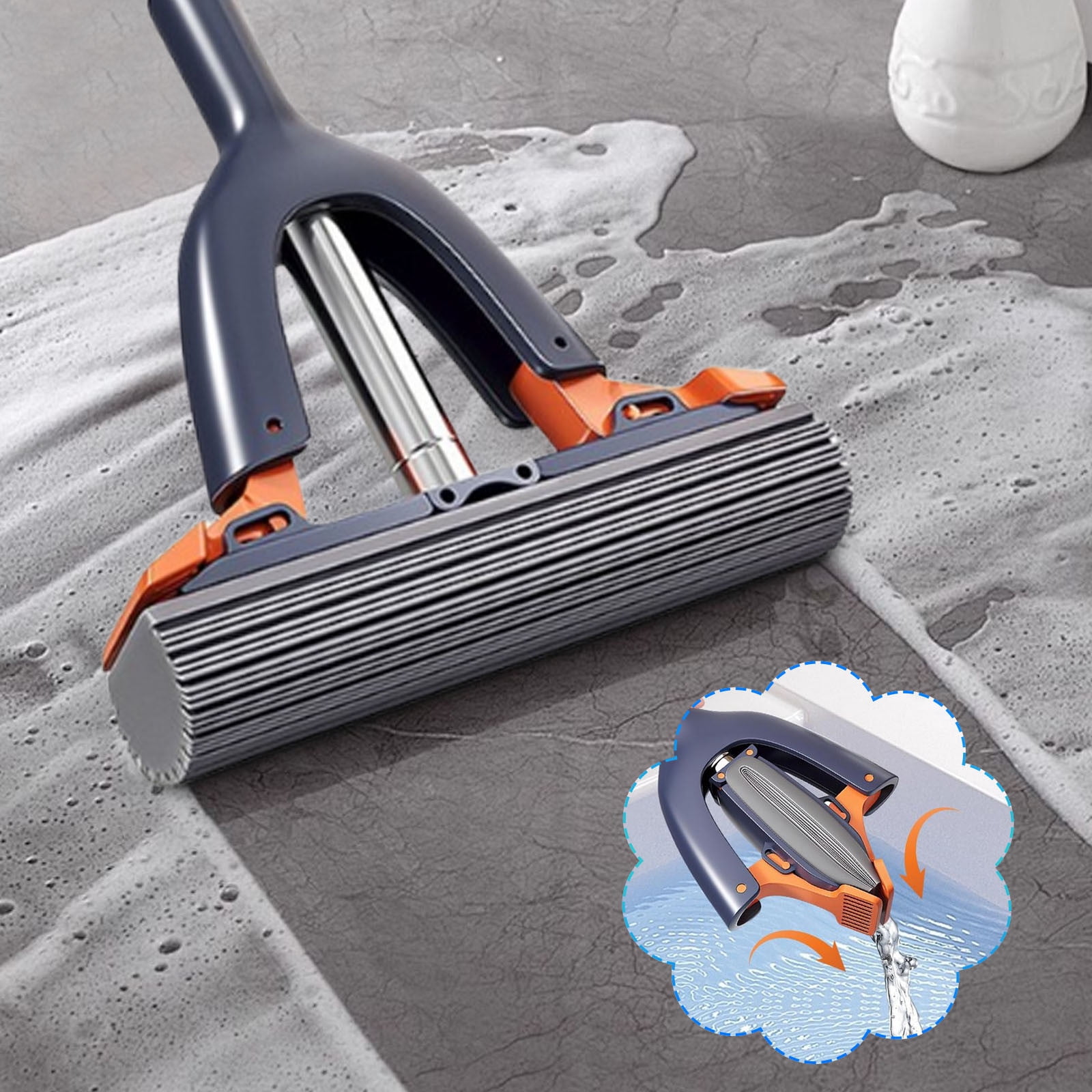 Chmadoxn Sponge Mopno Hand Washing Roller Type Rubber Mop Thickened And Folded Squeezing Water Mop Household Lazy Rubber Mop the mop
