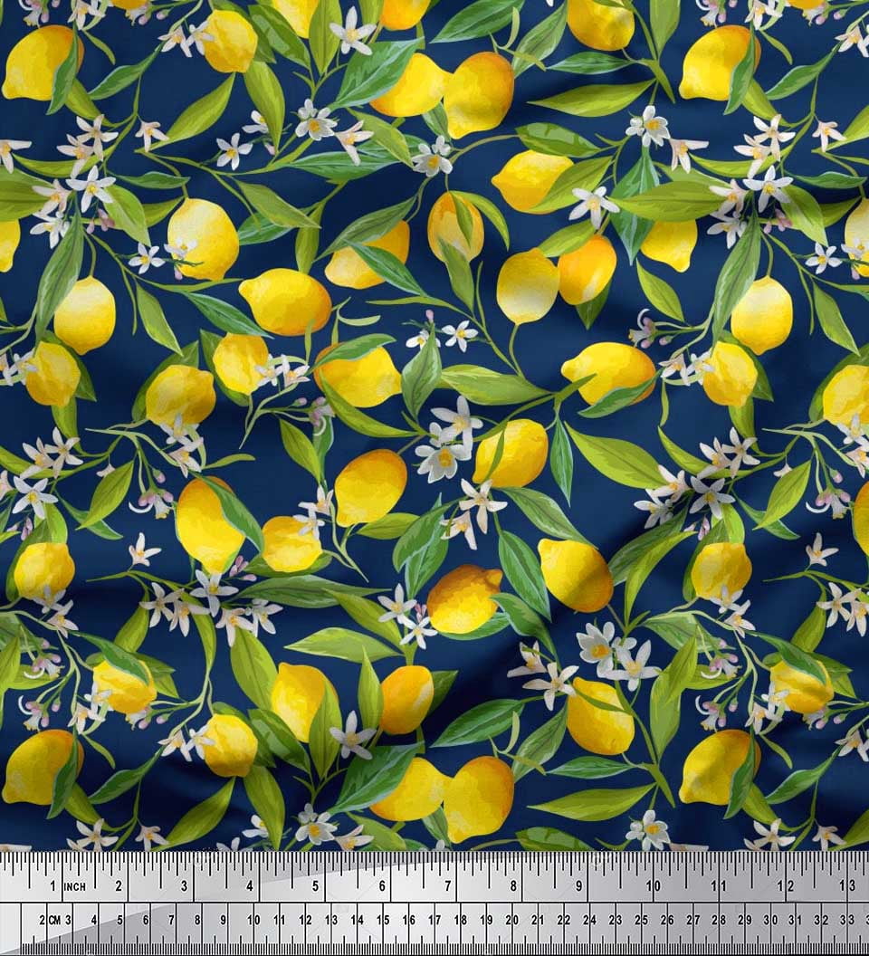 Soimoi Rayon Fabric Leaves,Floral & Lemon Vegetable Fabric Prints by Yard 42 Inch Wide