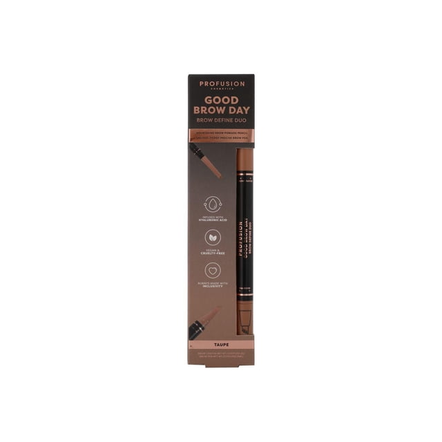 PROFUSION COSMETICS Good Brow Day Duo de Définition des Sourcils taupe, Comprenant un Crayon Pommade pour Sourcils à Double Extrémité et un Stylo à Sourcils Précis Résistant aux Bavures avec une Formule Longue Tenue, Infusé d'Acide Hyaluronique, Végane et Sans Cruauté, Convient aux looks de Sourcils Naturels à Audacieux et à Tous les Niveaux de Compétence.