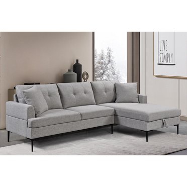 Chaise Longue Capitonnée à Droite en Gris