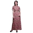 thumbnail image 1 of Bimba Rayon Cabbage Leaves Smocked Waist Printed Gown Maxi Side Slit LadiesDress-Large, 1 of 6