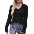 thumbnail image 1 of CEHVOM T-shirt à Col en V Brossé en Bas et à Bouton Solide pour Femmes, 1 of 6