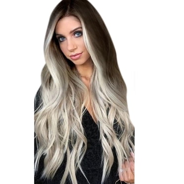 XZNGL Wigs for Women Grey Wig Long Hair Wig Fashion Womens Synthetic Wig Grey Long Wavy Full Wigs Party Hair Wigs