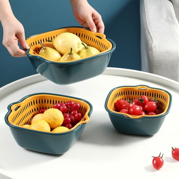 Ensemble de Bols et Passoires de Cuisine, Panier de Lavage pour Fruits et Légumes, Passoires 2 en 1 pour Aliments et Fruits, Grand Panier-Filtre en Plastique à Double Couche pour Spaghetti, Petits Fruits, Salades (Ensemble de Six Pièces)