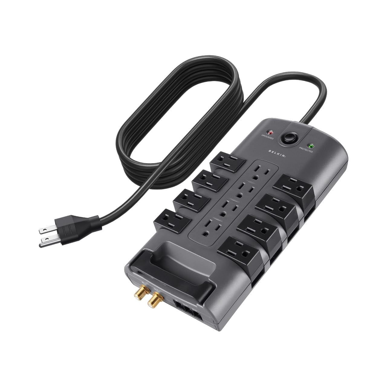 Belkin Surge Protector Power Strip w/ 8 Rotating & 4 Standard Outlets - 8ft Sturdy Extension Cord w/ Flat Pivot Plug for Home, Office, Travel, Deskto