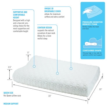 Obusforme Oreiller Cervical Profilé pour un Sommeil Confortable avec une Housse 3D Respirante pour une Circulation d'Air et une Douceur Maximales. le design Profilé Soutient la Courbure Naturelle du Cou pour un Sommeil Réparateur. Comprend un design Haut-Bas pour une Hauteur Personnalisable et un Soutien Moyen. Dimensions : 23 Pouces par 15 Pouces, Convient à une Taie d'Oreiller queen.