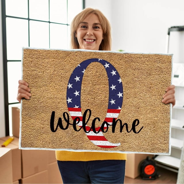 4th of July Door Mat Outdoor,Independence Day Welcome Doormat, 4th of July Coir Doormat with Non Slip Backing ,Patriotic Mat Star Front Porch Rugs For Home Entrance 4th of July Decoration,(15*24")