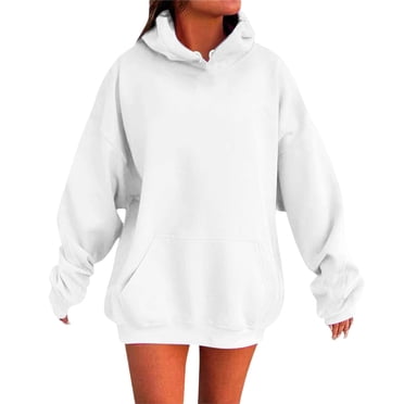 Aocisk Women's Solid Color Hoodie with Pocket Drop Shoulder Comfortable Pullover Sweatshirt Top for Casual Streetwear and Daily Fashion White XXL