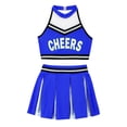 thumbnail image 1 of Xnihocha Girls Classic Cheerleading Team Uniform Mesh Splice Crop Top with Pleated Boxer Skirts Rooter Stage Suit Royal Blue 16, 1 of 5