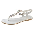 thumbnail image 4 of Flat Sandals for Women T-Strap Transparent Elastic Flash Rhinestone Decor Colorful Dressy Wedding Slip on Non Slip Summer Flip Flops Thong Sandals Beige, 4 of 8
