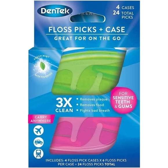 DenTek Cure-Pointes pour Soie Dentaire et Étui de Voyage pour Emporter, 4 Étuis de Voyage avec 6 Cure-Pointes pour Soie Dentaire Chacun, (Lot de 1)
