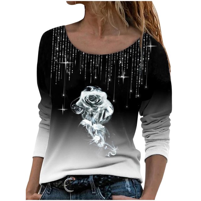 Fridja Women Fashion Loose O-Neck Printed Long Sleeve Top